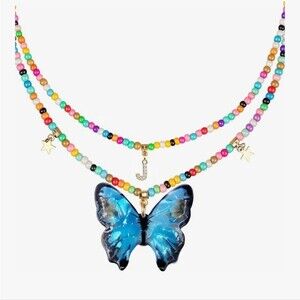 Beaded Necklace Initial Layered Necklace Stackable Choker Butterfly Letter J